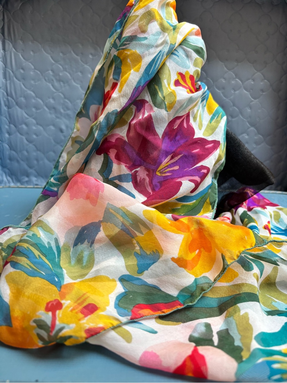 Dana Herbert multicolored floral sheer silk scarf. - Picture 8 of 13
